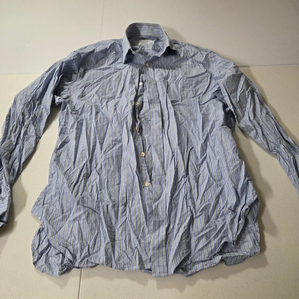 Charles Tyrwhitt Mens Blue Green Multi Stripe Cotton Dress Shirt 16.5 35 42 89